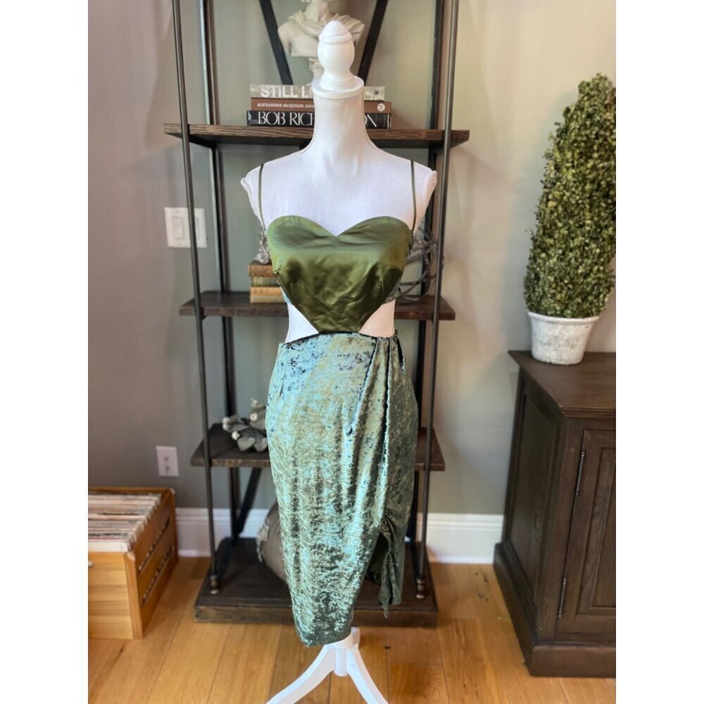Autumn Adeigbo Aubrey Cutout Velvet Mini Dress Green Womens 4 - Picture 4 of 9